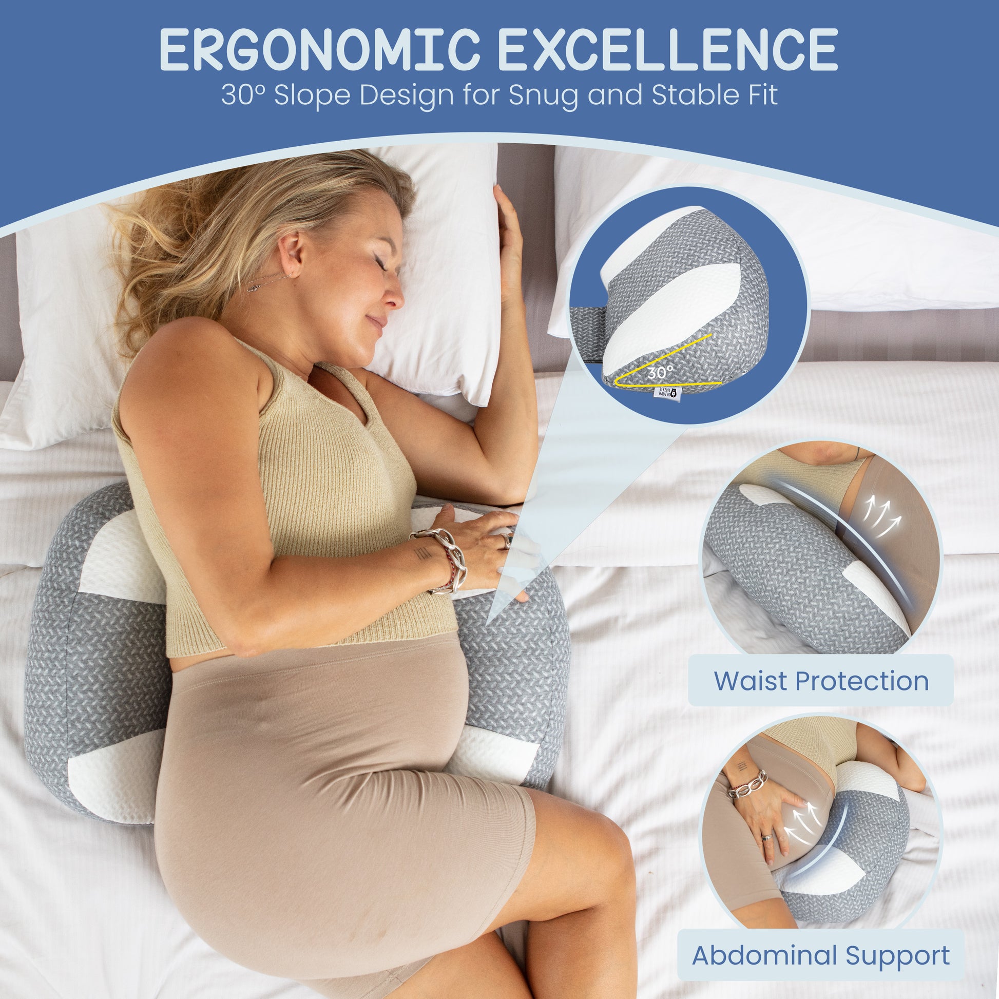 Supportive pregnancy and maternity pillow that adapts to each stage of pregnanc